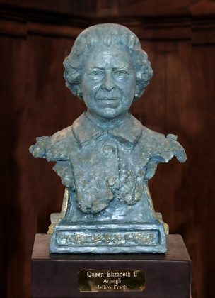 This maquette (small-scale model) of the proposed bust captures an exceptional likeness of the Late Queen Elizabeth II during a historic visit to Armagh in 1995 when she officially conferred city status.