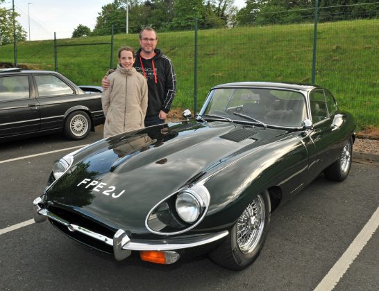 Jamie Sloan and daughter Emma from Lisburn with their 1971, Jaguar E-Type, Series 2.