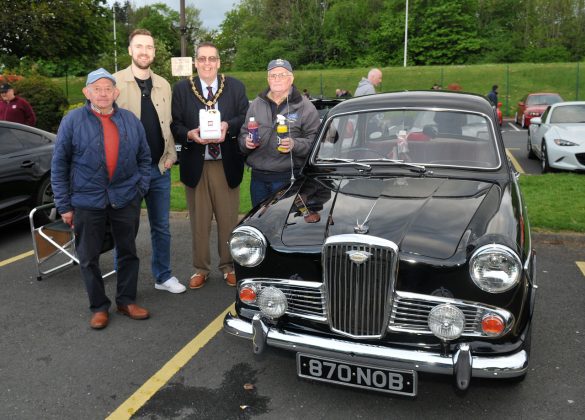 Holt McKeown, Portadown receives an award for his Woolsey 1500 from Lord Mayor, Alderman Stephen Moutray. Included are John Wilson, MBE and Councillor Kyle Moutray.