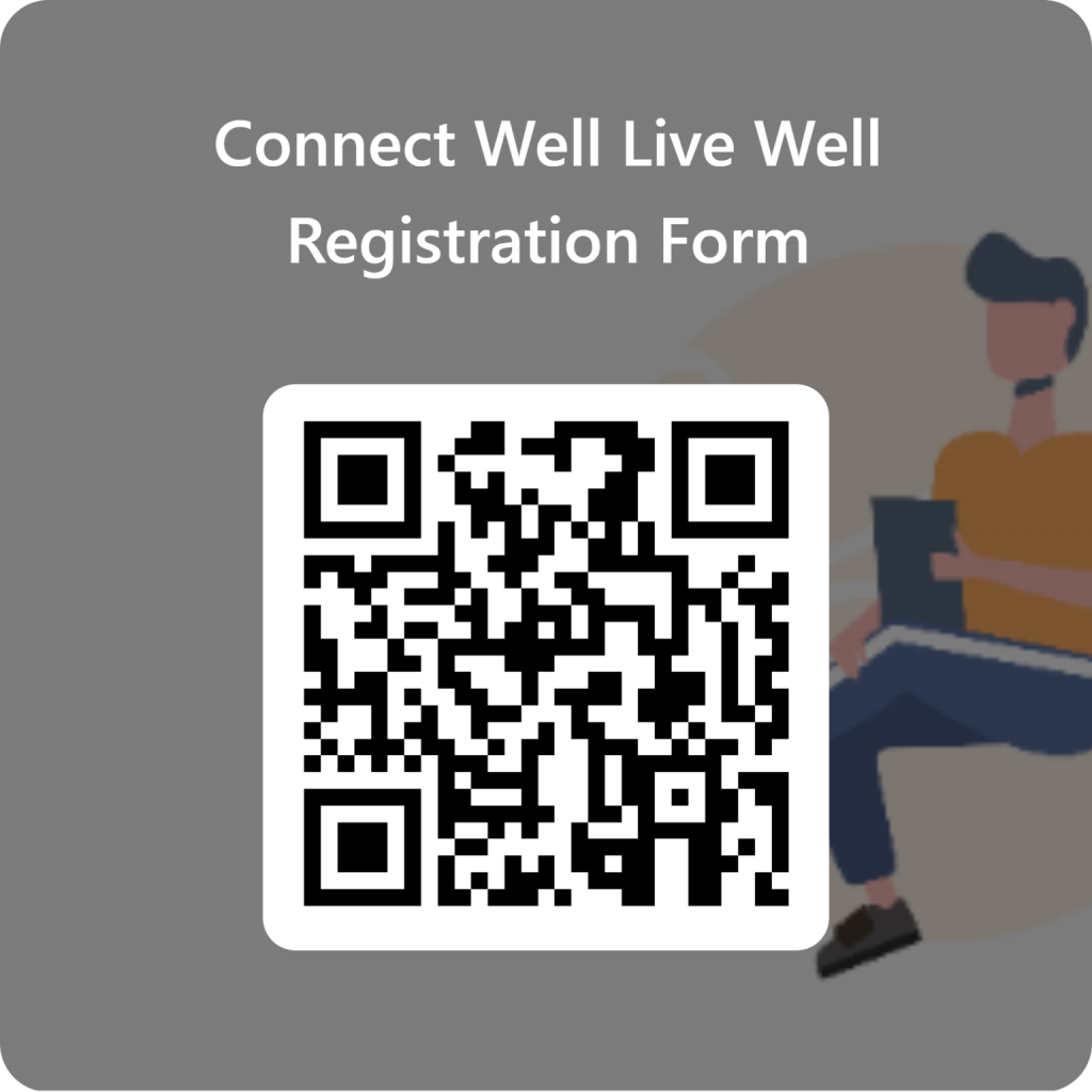 A QR code to an online form for Connect Well Live Well Network membership.