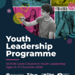 Image of a young man writing with text saying Youth Leadership Programme