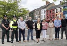 Partners unite to support Open for Business across Borough Town Centres Joining the Lord Mayor, Councillor Mary O’Dowd in Portadown Town Centre are PSNI Chief Inspector, Charlie Caldwell, PSNI District Commander, Brendan Green, Deputy Lord Mayor, Alderman Lavelle McIlwrath, Anthony Alfred, Numa Restaurant, Portadown, Chair of Portadown Chamber of Commerce, Geraldine Lawless, Councillor Julie Flaherty, Chair of the Economic Development and Regeneration Committee, Councillor Kyle Savage and Councillor Kyle Moutray.