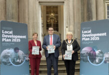 Lord Mayor Councillor Mary O'Dowd pictured with Interim Chief Executive Charlene Stoops and Chair of the Council's Planning and Regulatory Services Committee, Alderman Stephen Moutray, at the official launch of Armagh City, Banbridge and Craigavon Borough Council's Local Development Plan 2035 Draft Plan Strategy.