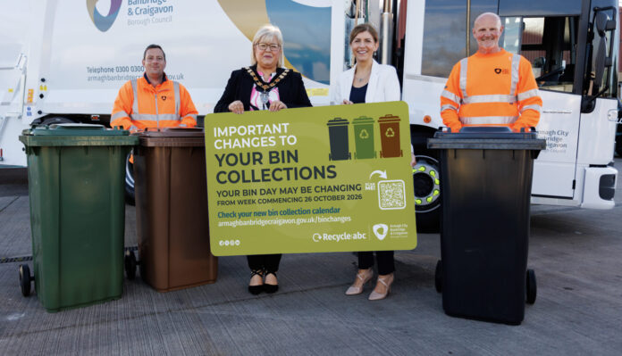 5193. ABC Council Bin Changes launch : Lord Mayor of ABC Borough, Councillor Mary O’Dowd launches the Bin Changes campaign with Interim Chief Executive of ABC Borough Council, Charlene Stoops and John Barry and Jeff Vogan from Environmental Services, ABC Borough Council.