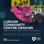 a graphic promoting the public information sessions on new design concepts for North Lurgan and Mourneview Community Centres.