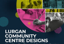 a graphic promoting the public information sessions on new design concepts for North Lurgan and Mourneview Community Centres.