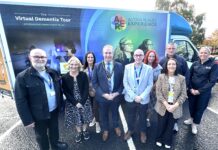 Dementia and autism bus delivers powerful experience in Tandragee Deputy Lord Mayor, Alderman Lavelle McIlrath pictured with organisers of the Health and Wellbeing event held in Tandragee for Positive Ageing Month.