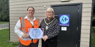 Gosford wins Best Changing Places Toilet 2026 Lord Mayor of ABC Borough, Cllr Mary O’Dowd is pictured with Karen Oliver, Manager at Gosford Forest Park and the award for the Best Changing Places Toilet.